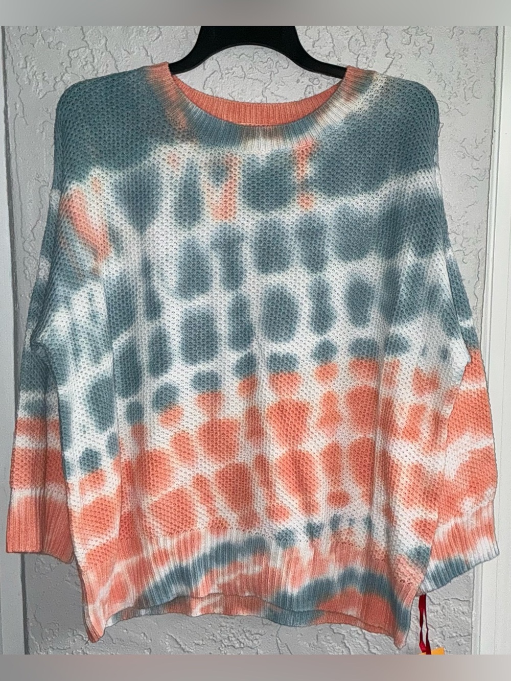 Ruby Rd. Coral & Teal Tie-Dye Waffle Knit Sweater